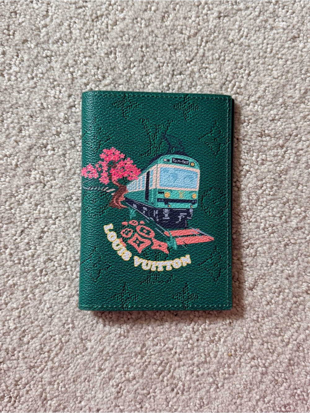Louis Vuitton Green Printed Passport Cover with Pink and Yellow Accents
